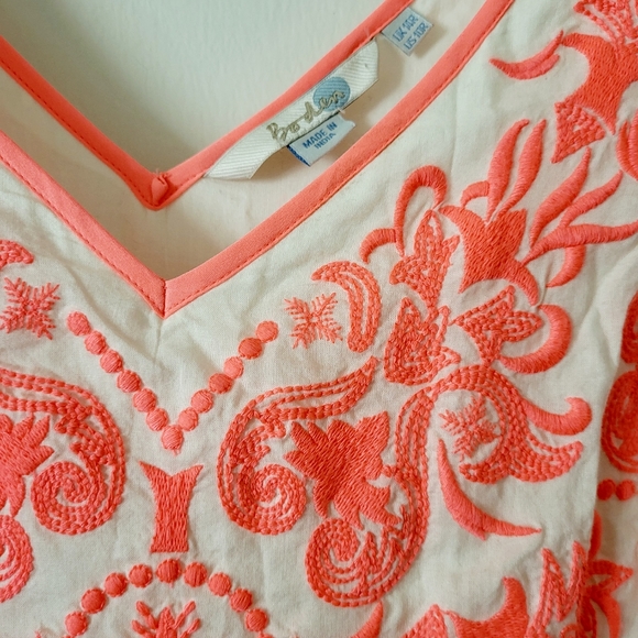 Boden Embroidered Sleeveless Dress Neon Pink and Cream/White US 10R - Picture 5 of 13